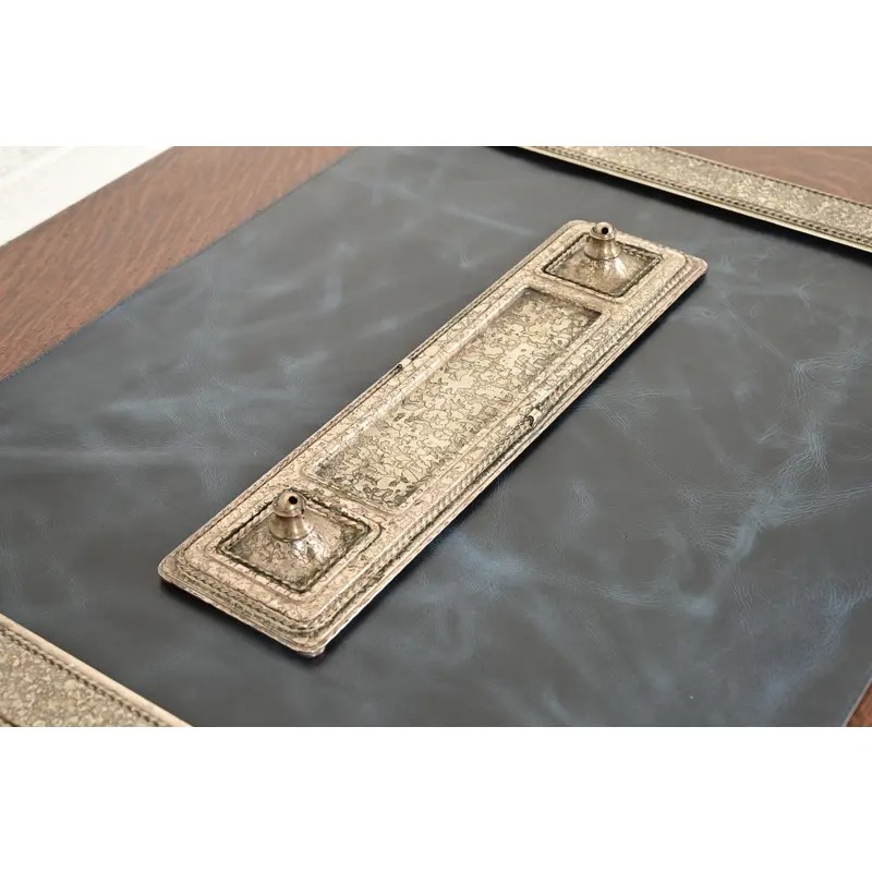 Roycroft Arts & Crafts Silver Finished Hammered Copper Desk Tray With Double Pen Holder - Image 5