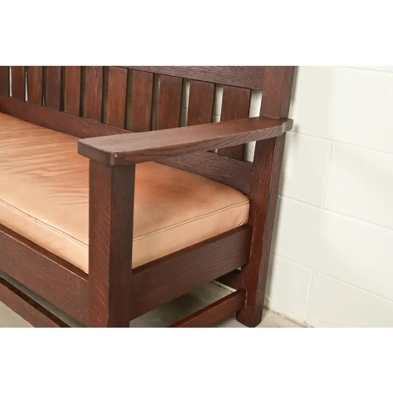 Stickley Brothers Style Antique Mission Oak Arts & Crafts Open Arm Settle Sofa, Circa 1910 - Image 5