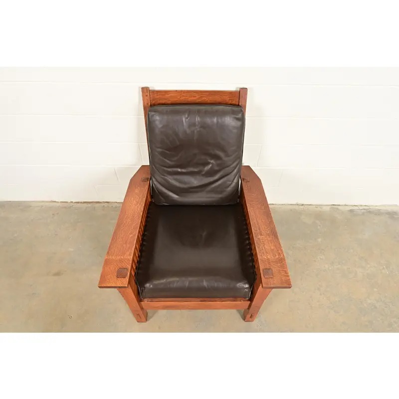 Stickley Mission Oak Arts & Crafts Spindle Reclining Morris Lounge Chair - Image 5