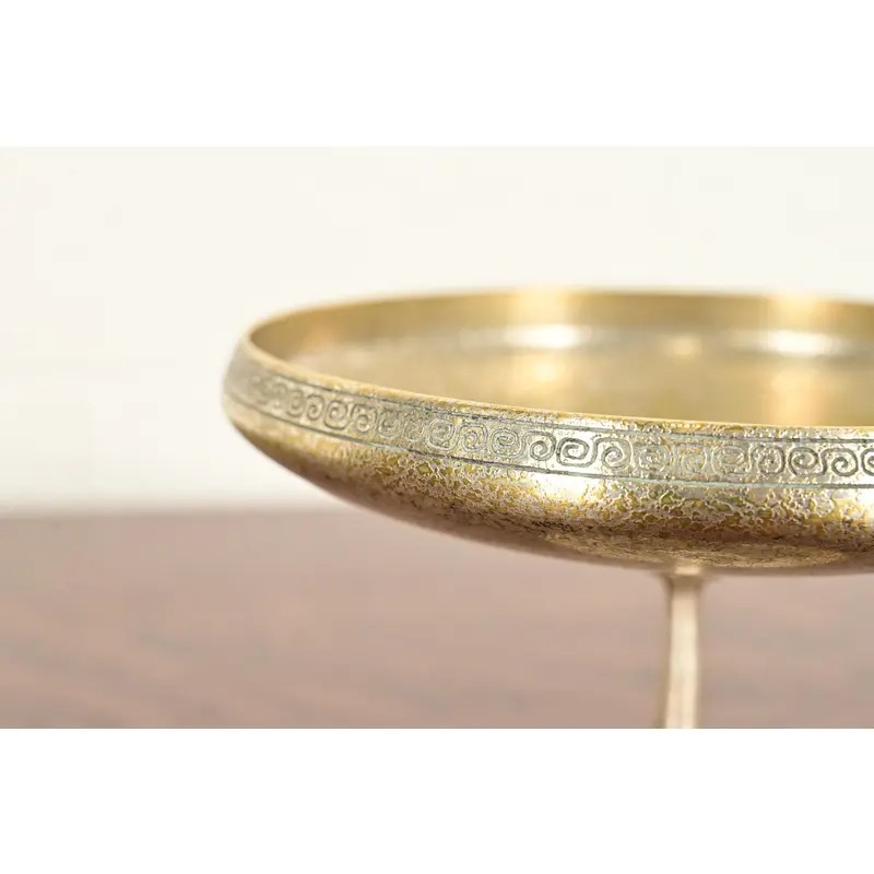 Tiffany Studios New York Bronze Doré Pedestal Bowl or Compote Dish With Greek Key Design - Image 5