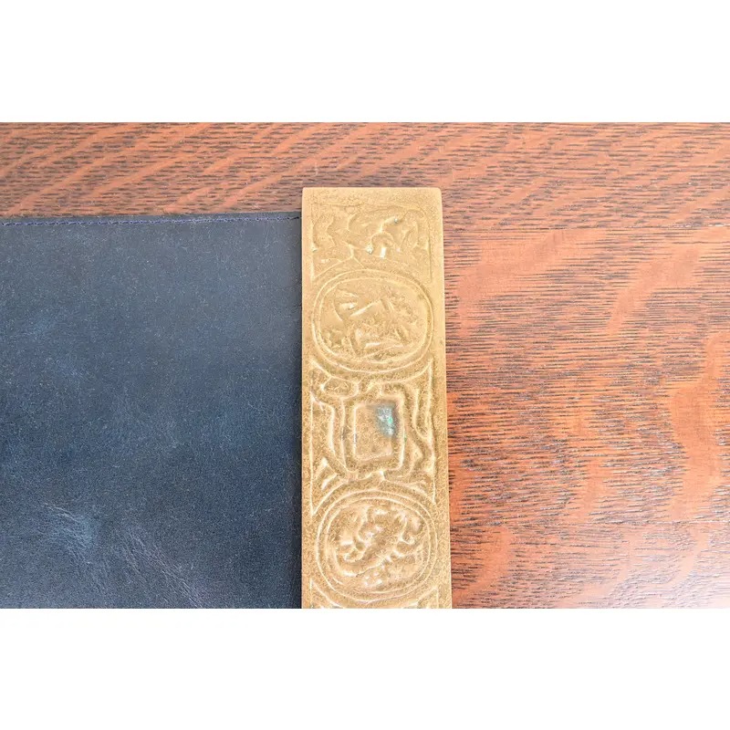 Tiffany Studios New York Zodiac Bronze Doré Blotter Ends With Leather Desk Blotter - Image 5