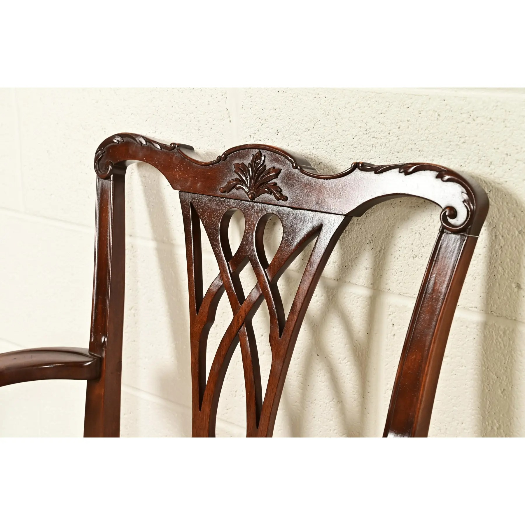 Baker Furniture Style Chippendale Carved Mahogany Armchairs, Pair - Image 8