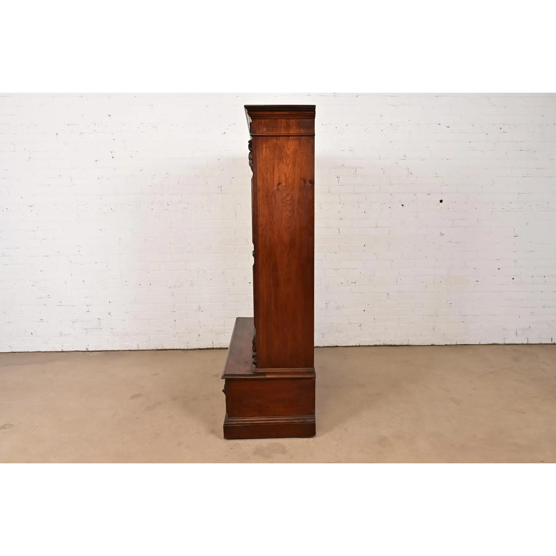 Herter Brothers Style Antique Eastlake Victorian Carved Walnut and Burl Wood Bookcase, Circa 1880s - Image 12