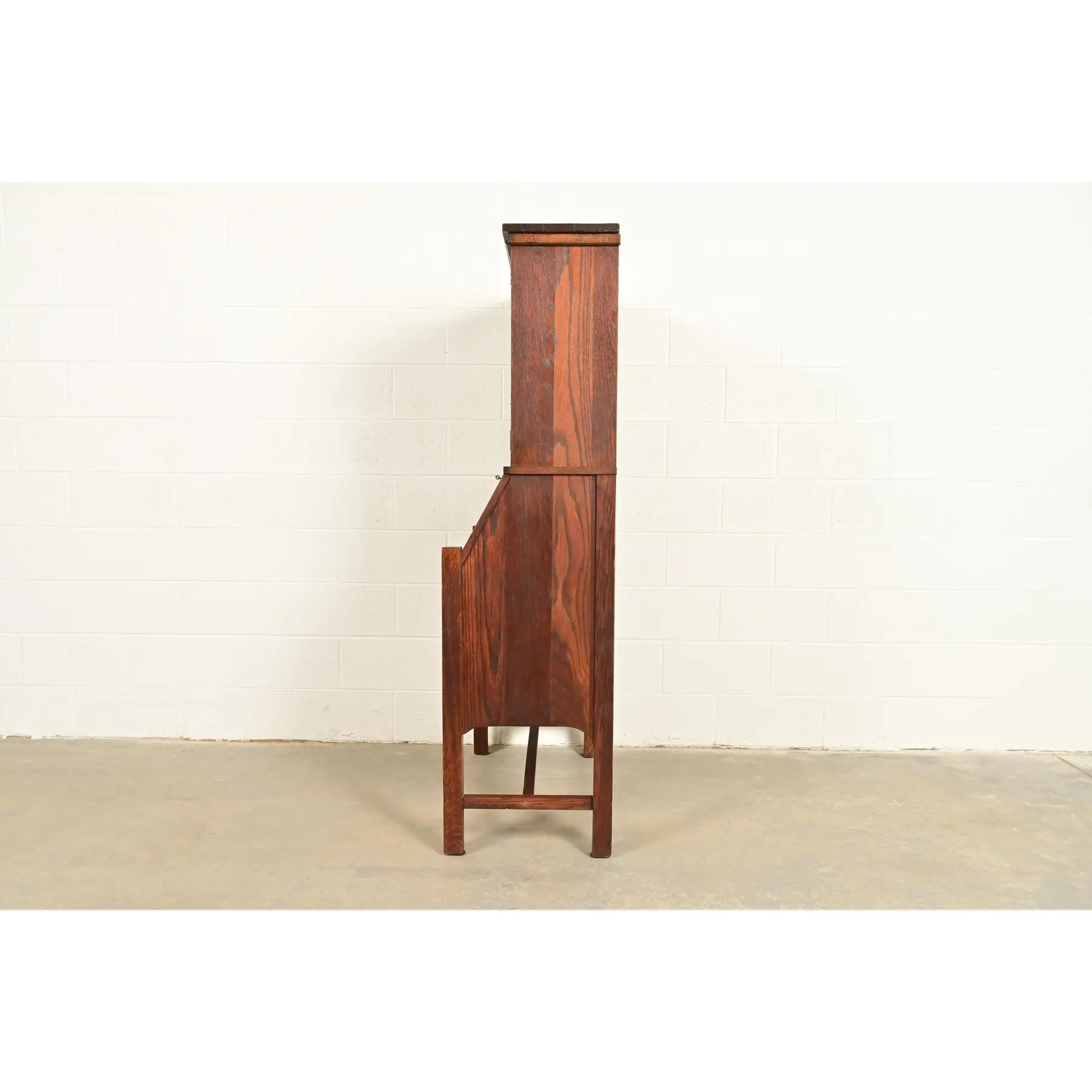 Stickley Brothers Style Antique Mission Oak Arts & Crafts Secretary Desk With Bookcase Hutch, Circa 1910 - Image 12