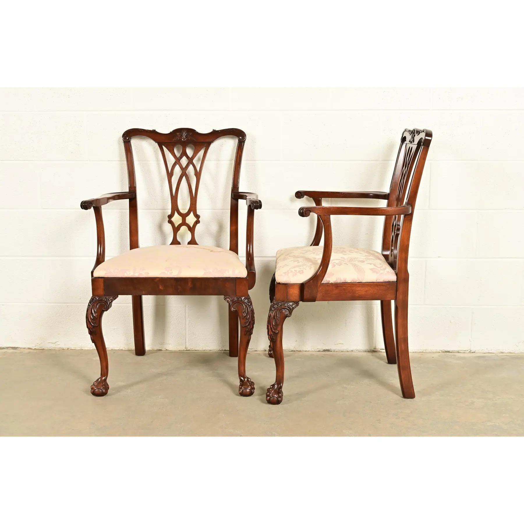 Baker Furniture Style Chippendale Carved Mahogany Armchairs, Pair - Image 12