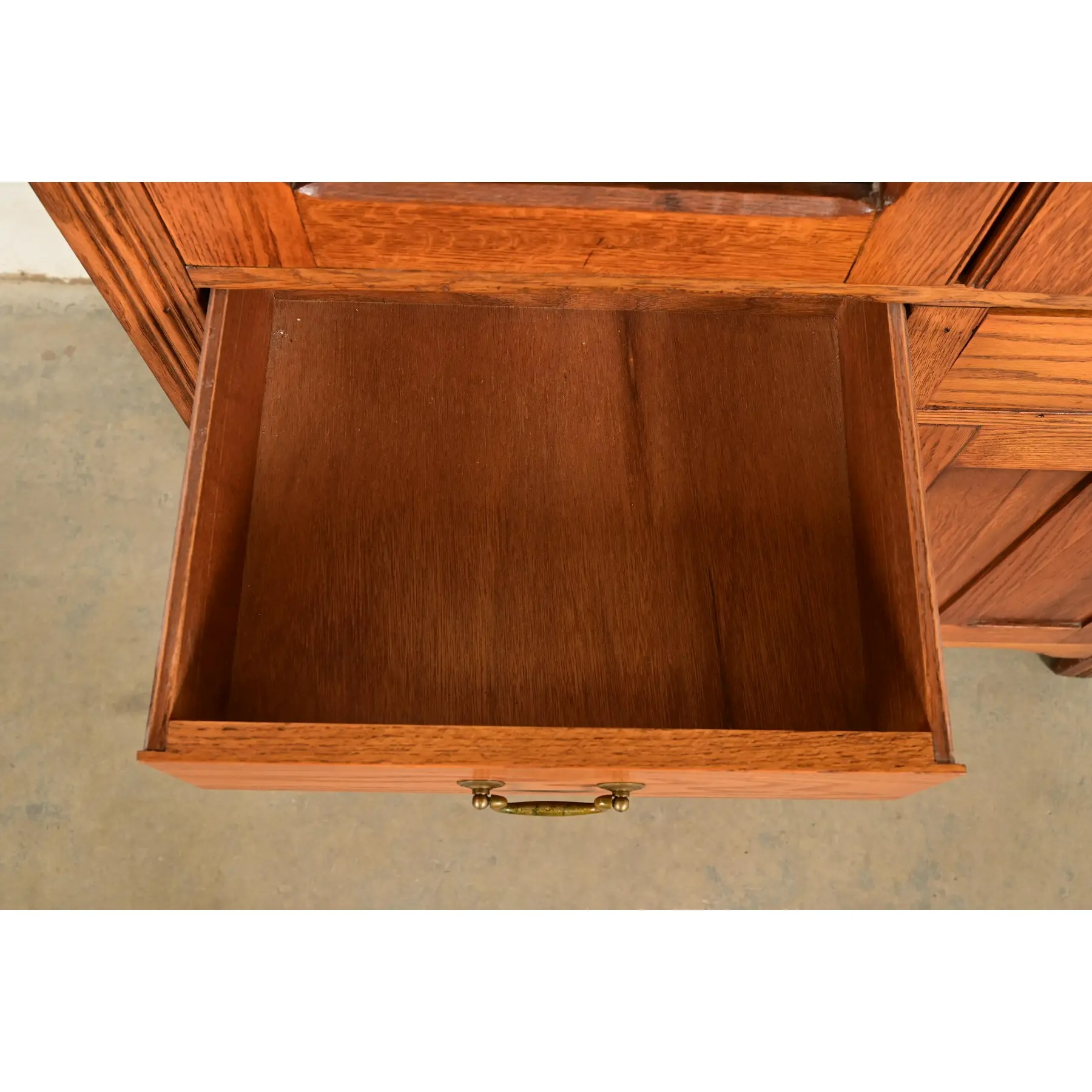 Antique Victorian Carved Oak Glass Front Bookcase or Dining Cabinet, Circa 1900 - Image 7