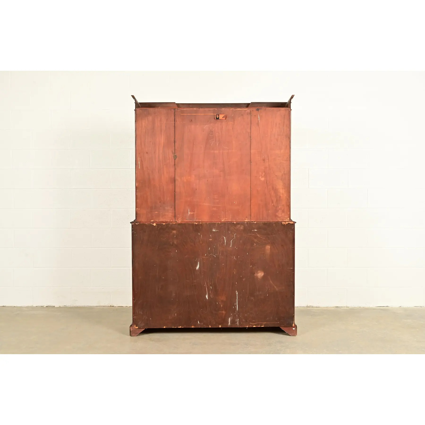 Baker Furniture Style Georgian Banded Mahogany Breakfront Bookcase Cabinet With Drop Front Secretary Desk - Image 14