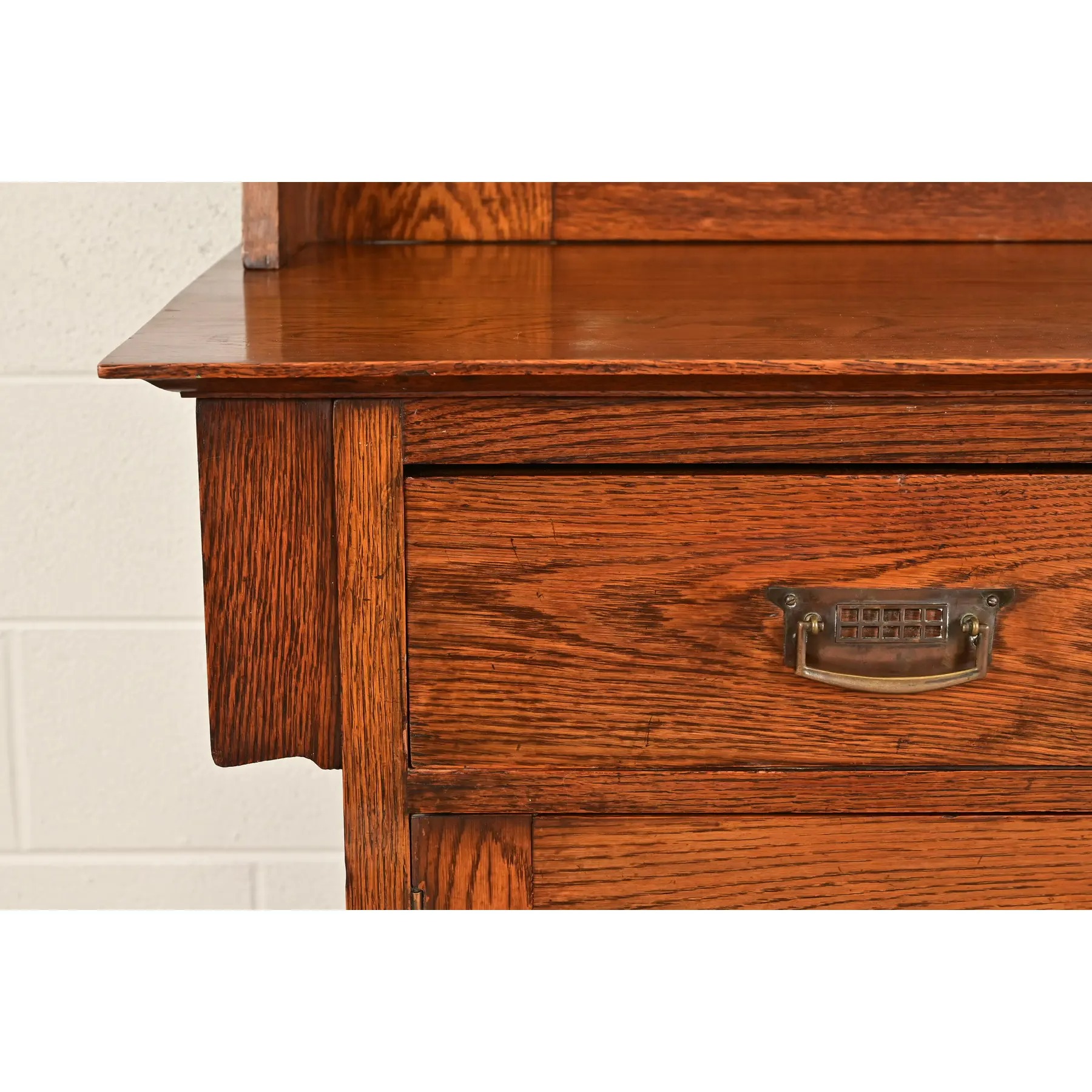 Liberty & Co. Antique English Arts & Crafts Oak Sideboard With Stained Glass Door, Circa 1900 - Image 10