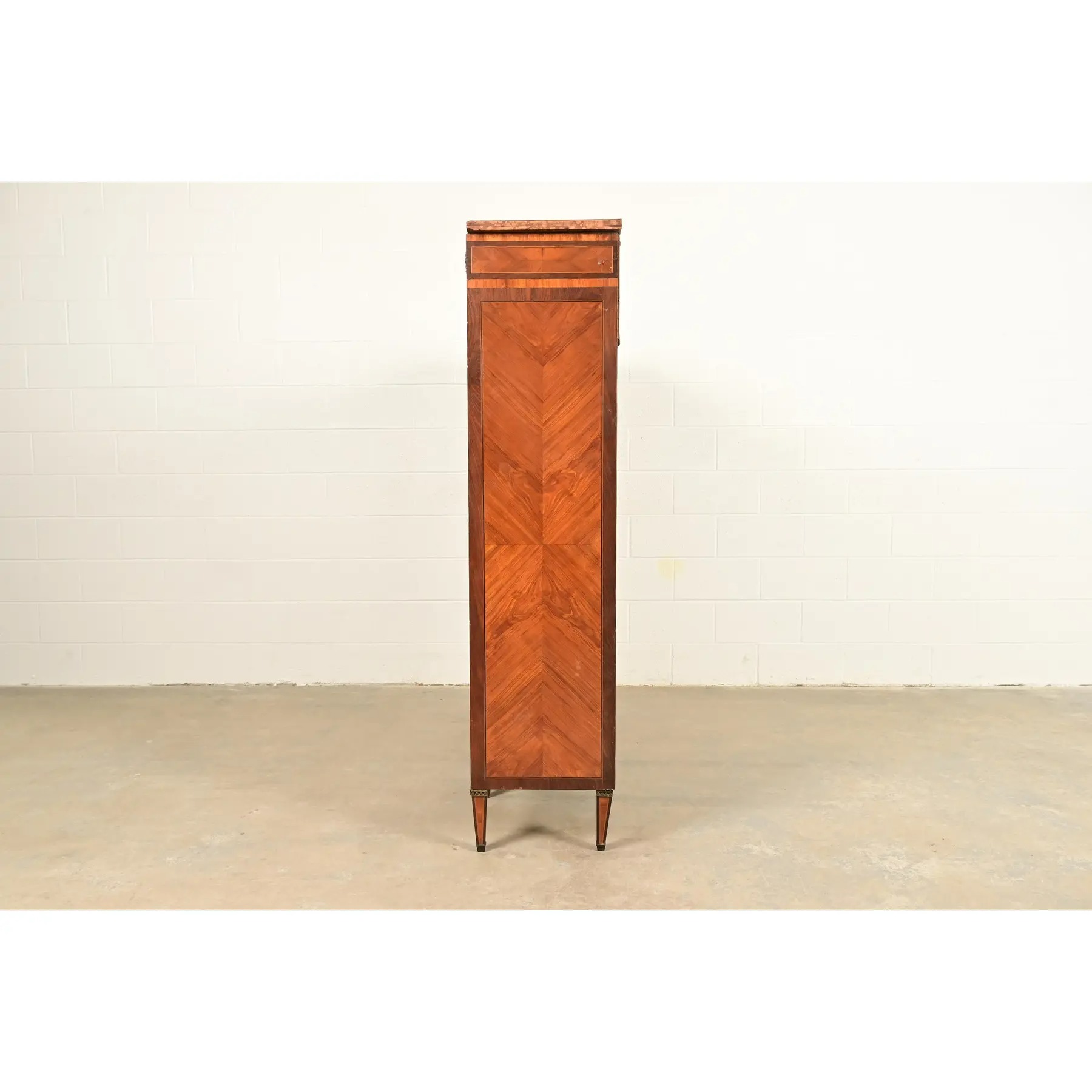 Paul Sormani Style Antique French Regency Louis XVI Kingwood Inlaid Marquetry Armoire or Bookcase Cabinet With Mounted Bronze Ormolu, Circa 1880s - Image 13
