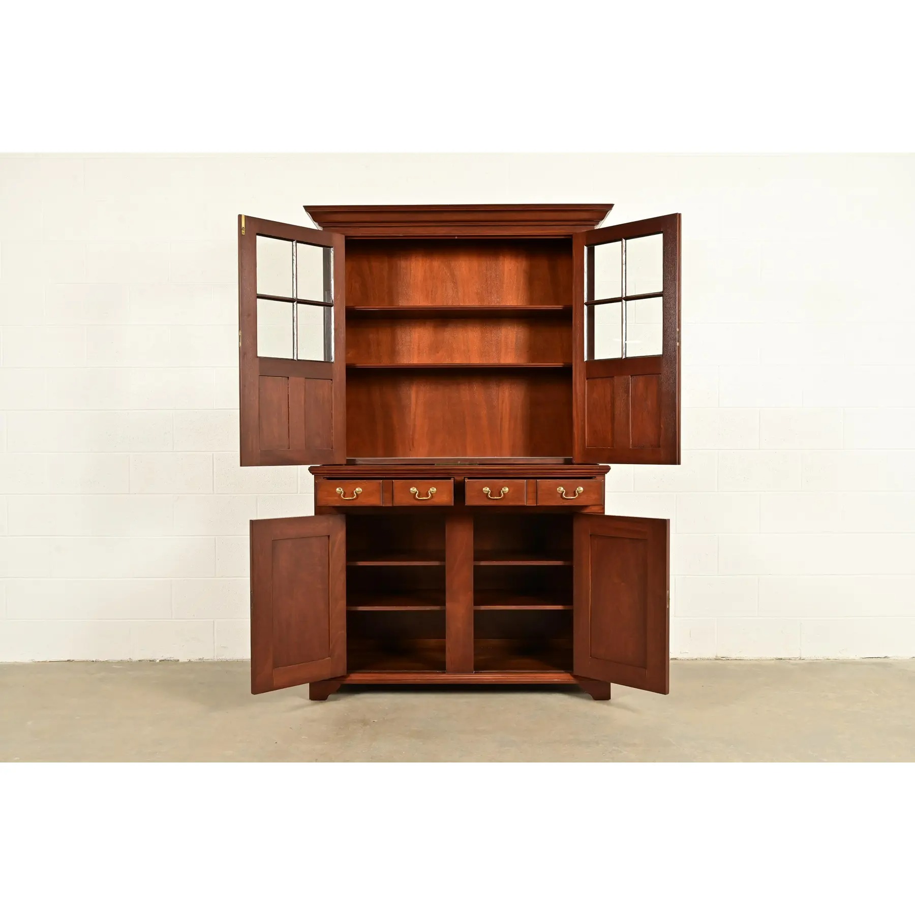 Kittinger Georgian Carved Mahogany Breakfront Bookcase Cabinet - Image 5