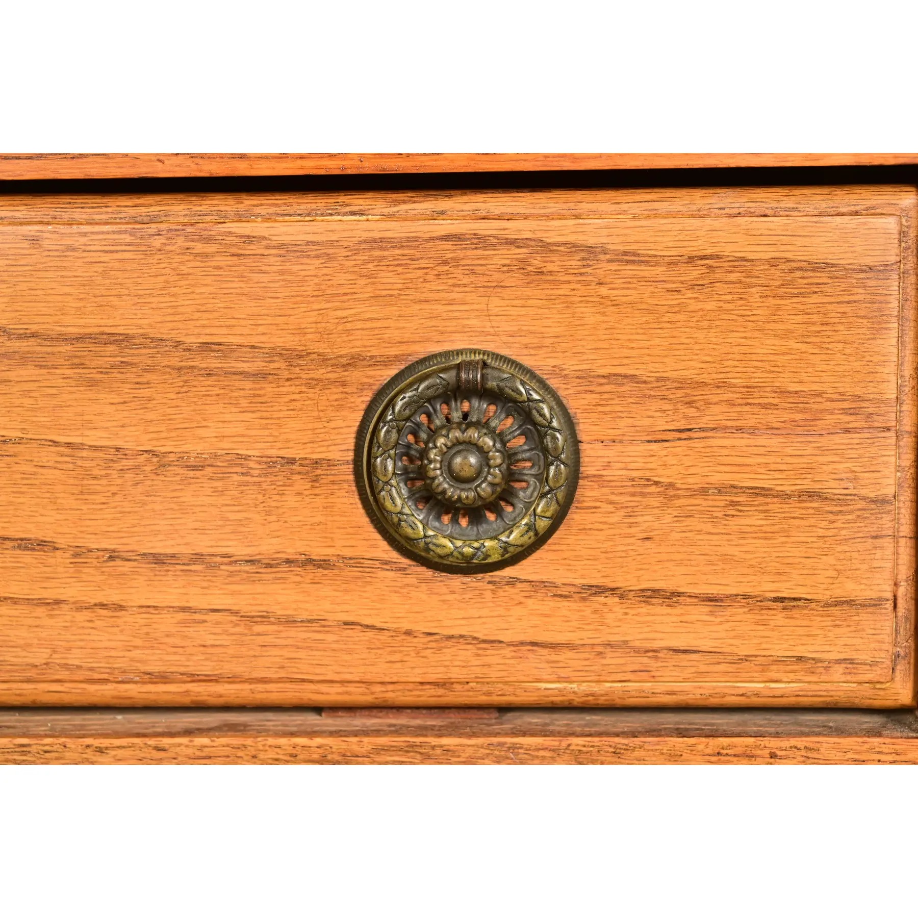 Antique English Art Deco Carved Oak Drop Front Secretary Desk With Leaded Glass Bookcase Hutch - Image 9