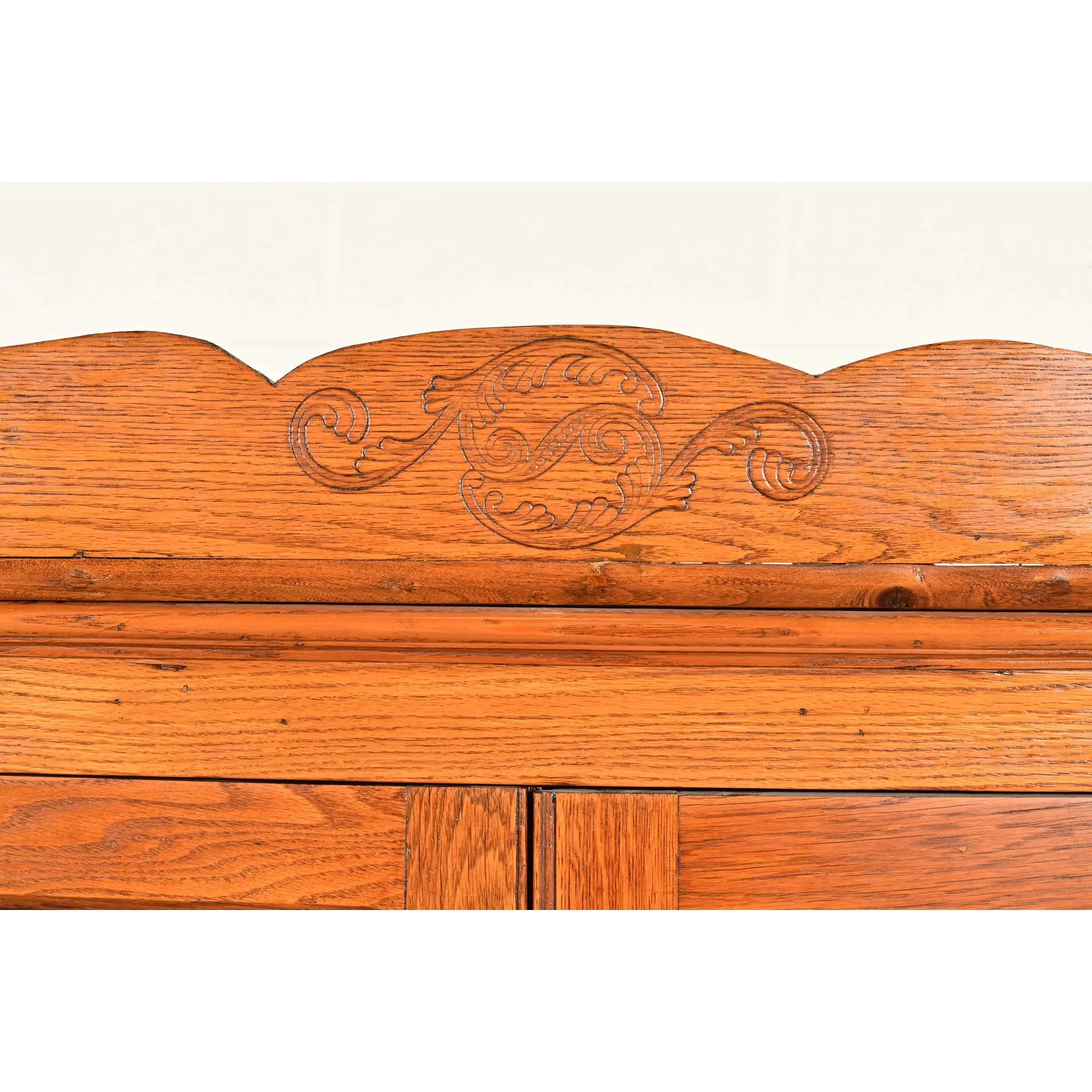 Antique Victorian Carved Oak Glass Front Bookcase or Dining Cabinet, Circa 1900 - Image 10