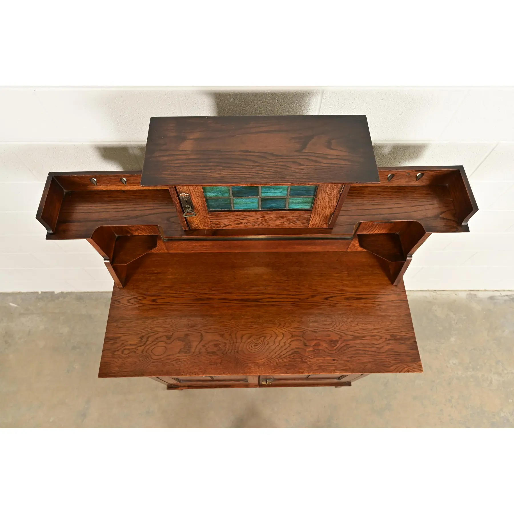 Liberty & Co. Antique English Arts & Crafts Oak Sideboard With Stained Glass Door, Circa 1900 - Image 13