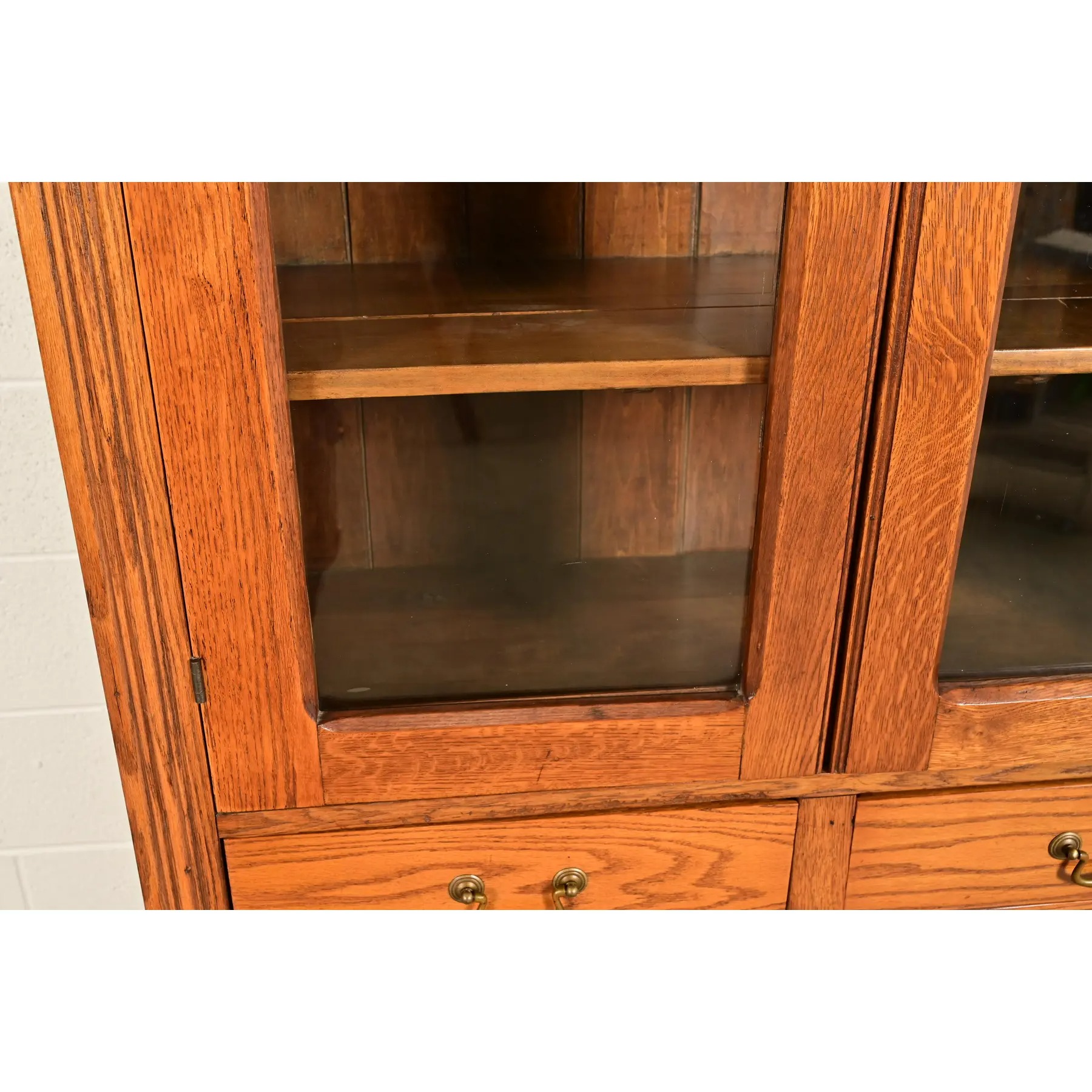 Antique Victorian Carved Oak Glass Front Bookcase or Dining Cabinet, Circa 1900 - Image 11