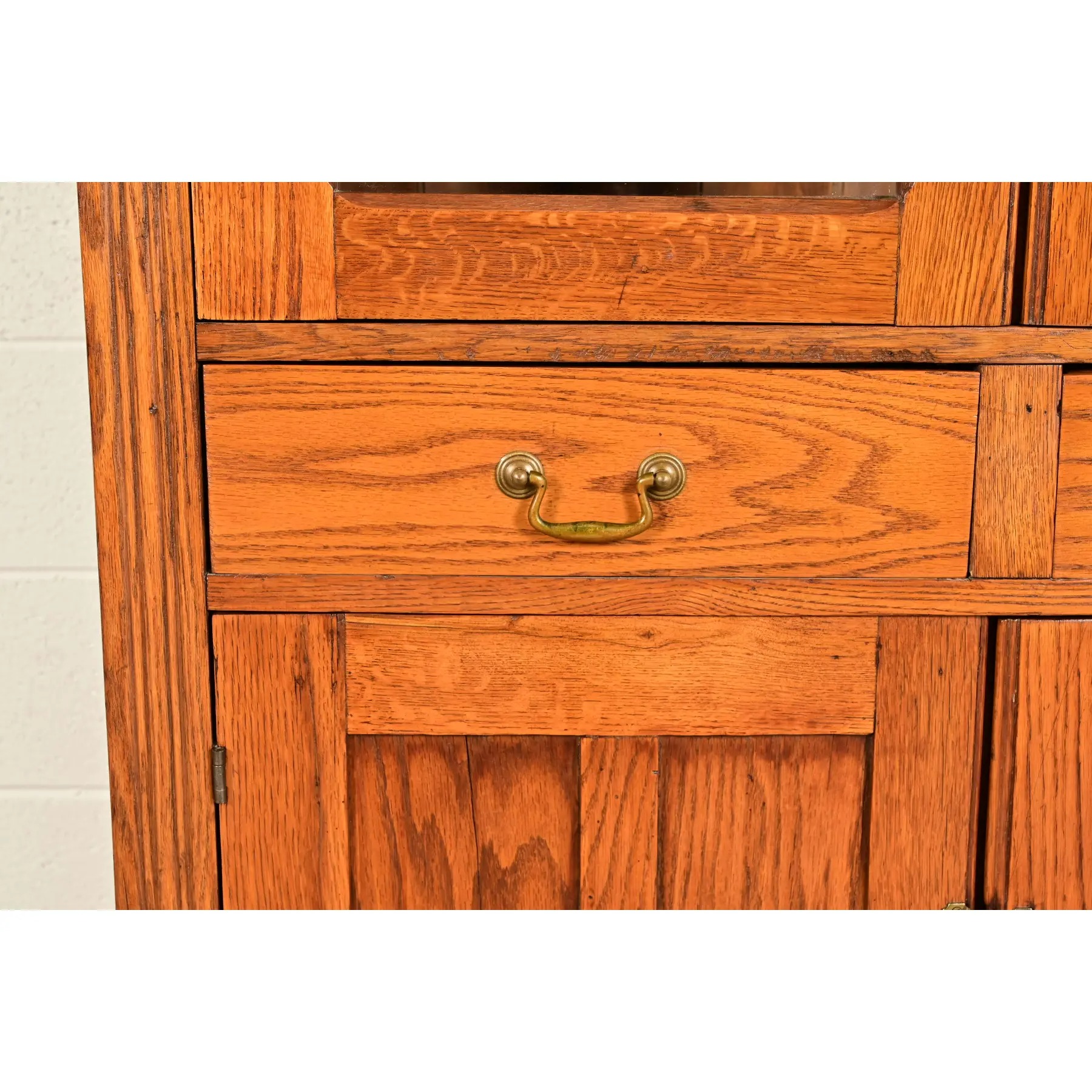 Antique Victorian Carved Oak Glass Front Bookcase or Dining Cabinet, Circa 1900 - Image 12