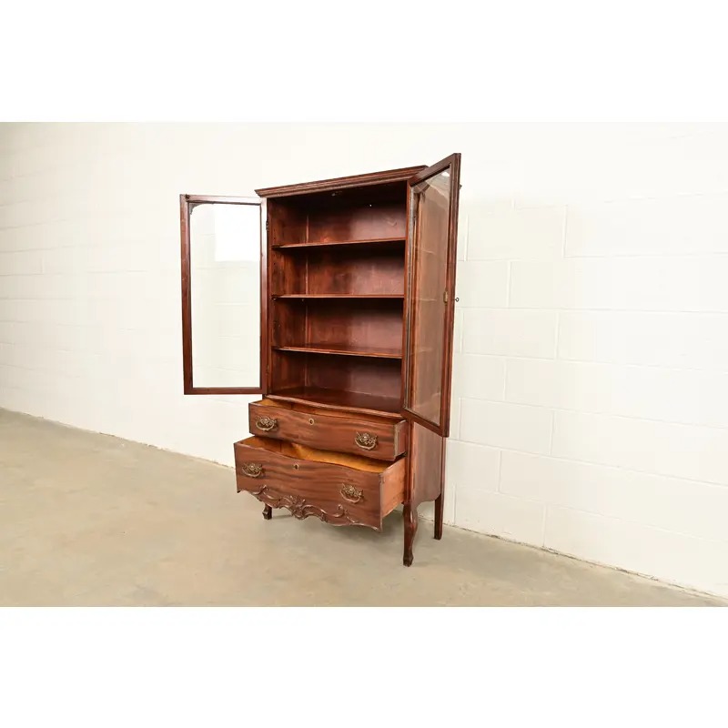 Antique Victorian Carved Mahogany Bookcase or Bar Cabinet, Circa 1890s - Image 6
