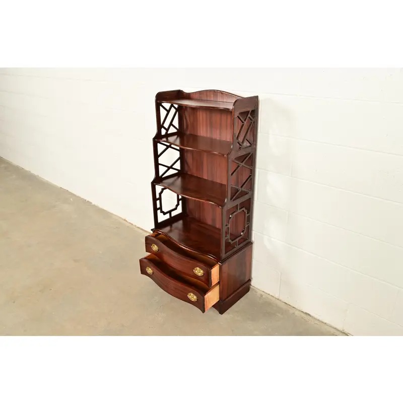 Baker Furniture Style Chinese Chippendale Carved Mahogany Étagère or Bookcase - Image 6