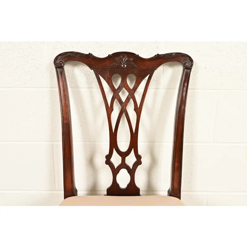 Baker Furniture Style Georgian Carved Mahogany Dining Chairs, Set of Four - Image 6
