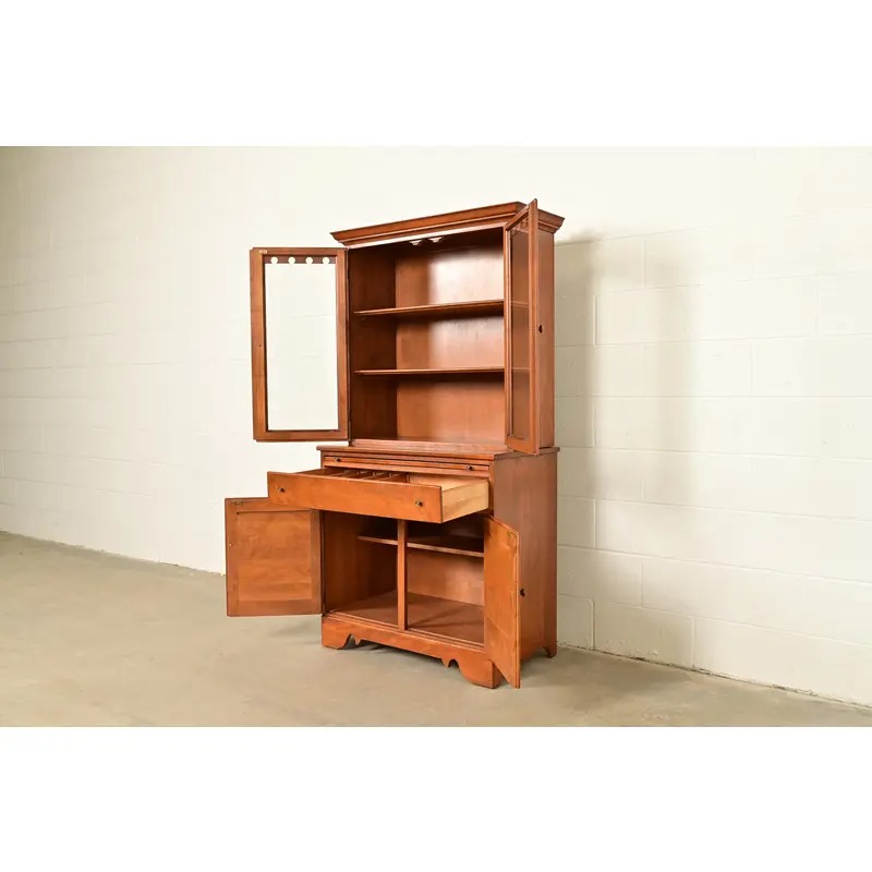 Ethan Allen American Colonial Solid Maple Breakfront Bookcase Cabinet, Circa 1960s - Image 6