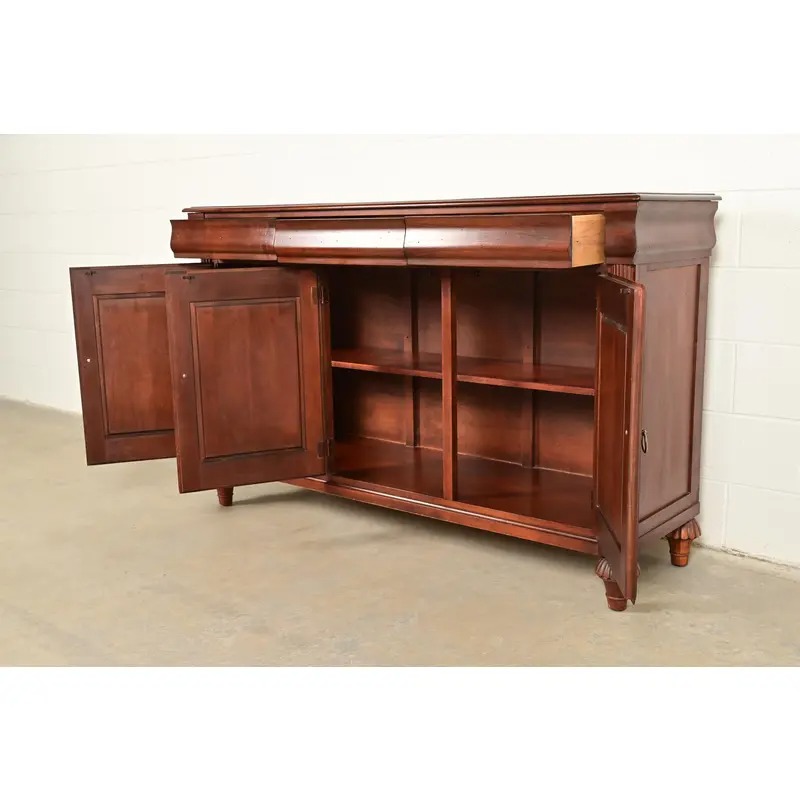 Ethan Allen British Colonial Carved Maple Sideboard Credenza or Bar Cabinet - Image 6