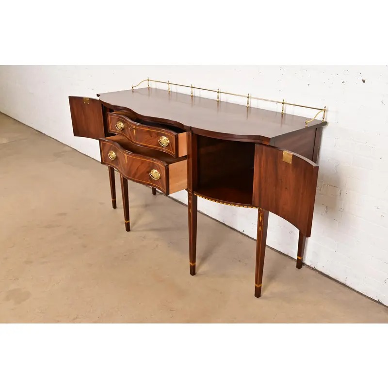 Henkel Harris Federal Inlaid Flame Mahogany Serpentine Front Sideboard Credenza With Brass Gallery - Image 6