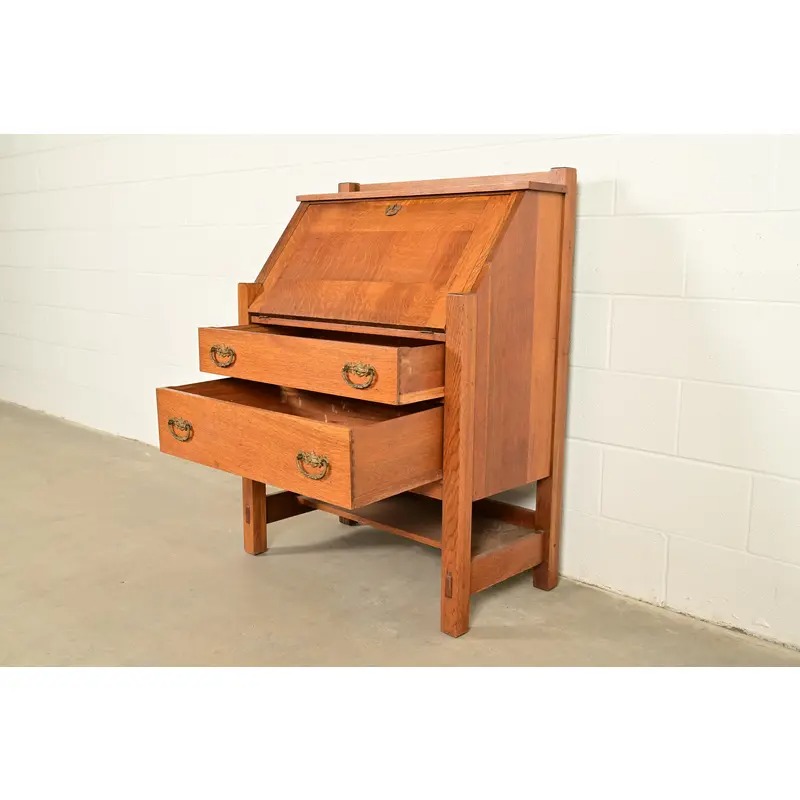 Lifetime Furniture Antique Mission Oak Arts & Crafts Drop Front Secretary Desk, Circa 1910 - Image 6