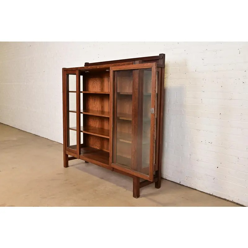 Limbert Style Antique Mission Oak Arts and Crafts Bookcase Cabinet, Circa 1910 - Image 6