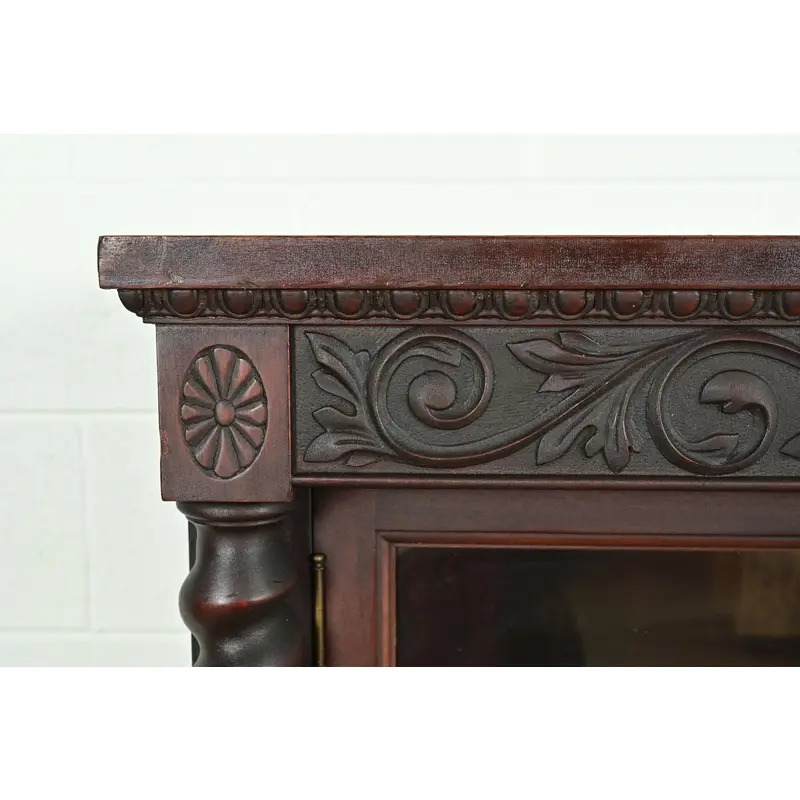 R. J. Horner Style American Empire Carved Mahogany Triple Bookcase With Lion Paw Feet, Circa 1890s - Image 6