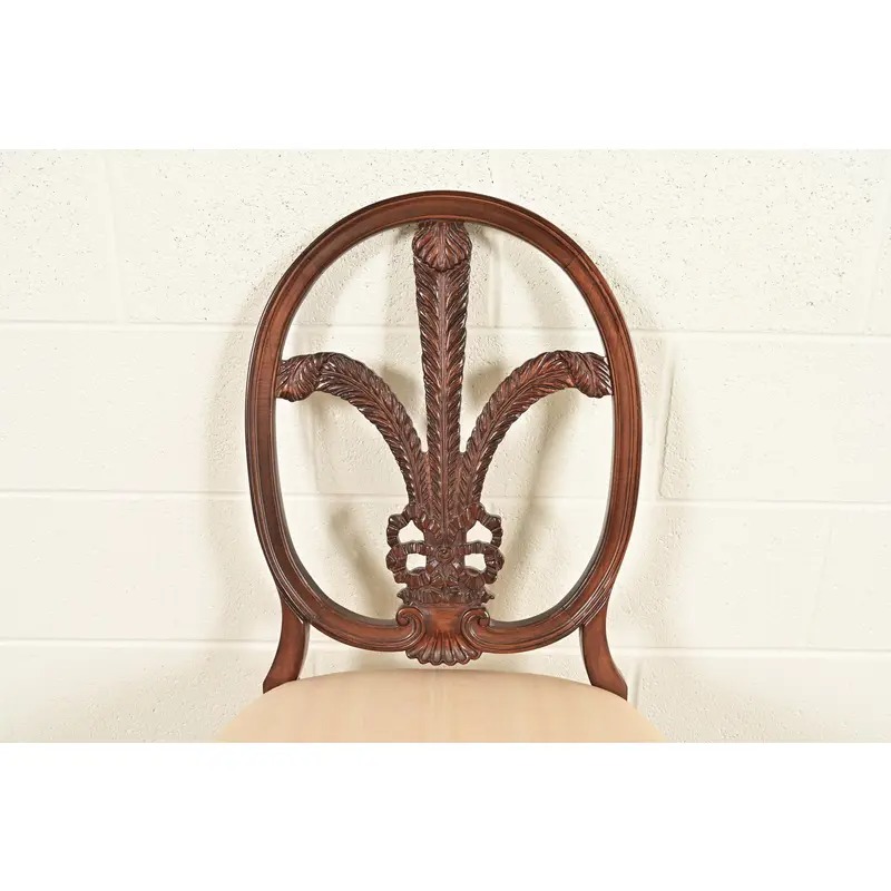 Romweber Antique French Regency Louis XVI Carved Mahogany Dining Chairs, Set of Four - Image 6