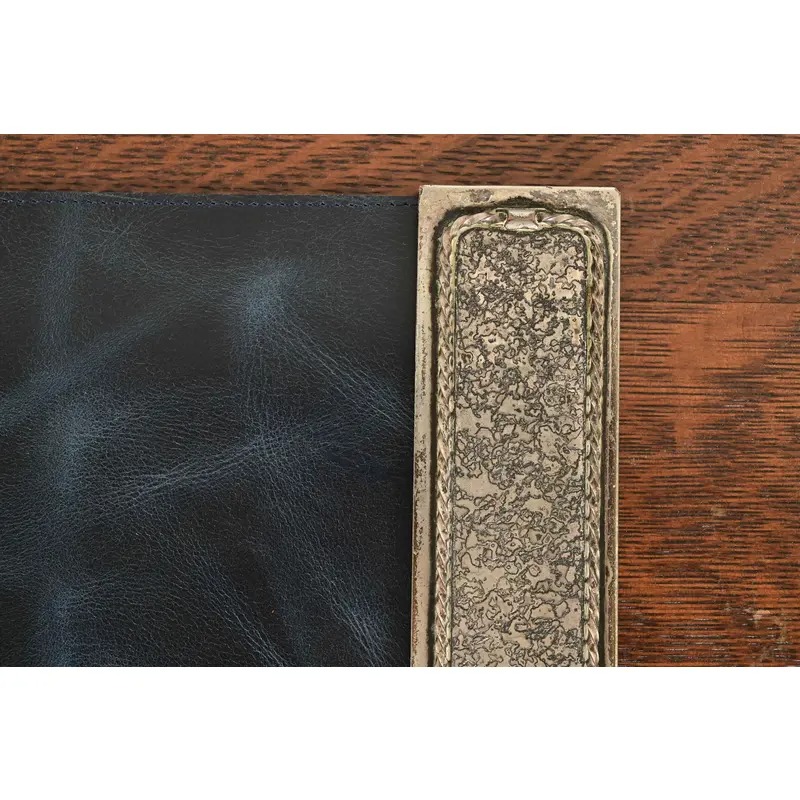 Roycroft Arts & Crafts Silver Finished Hammered Copper Blotter Ends With Leather Desk Blotter - Image 6