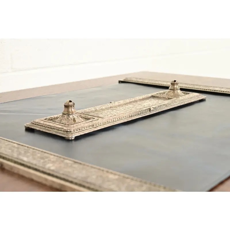 Roycroft Arts & Crafts Silver Finished Hammered Copper Desk Tray With Double Pen Holder - Image 6