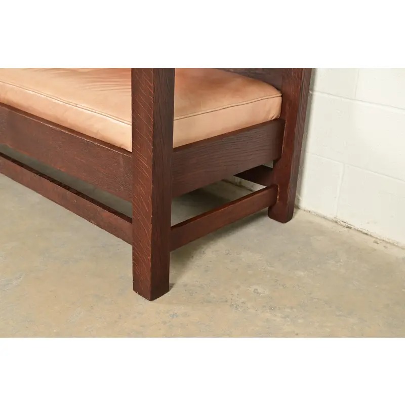 Stickley Brothers Style Antique Mission Oak Arts & Crafts Open Arm Settle Sofa, Circa 1910 - Image 6