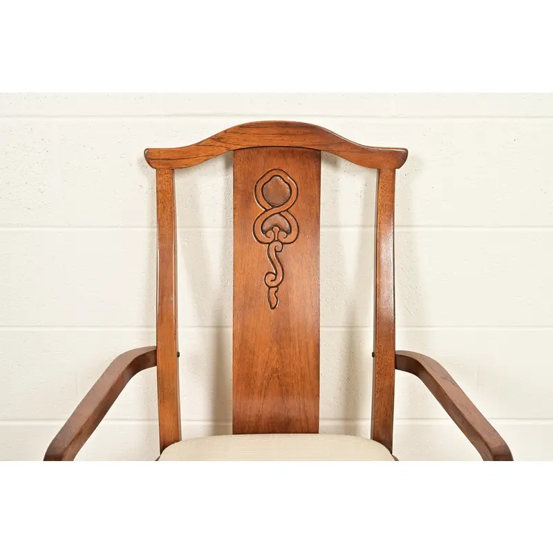 Thomasville Mid-Century Hollywood Regency Chinoiserie Carved Walnut Armchairs, Pair - Image 6