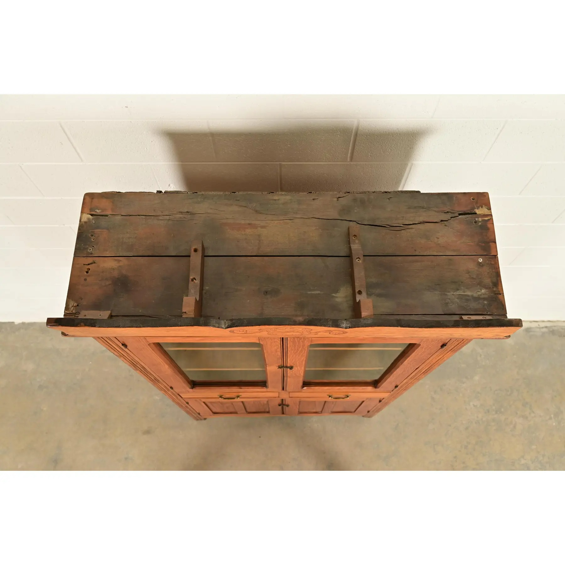 Antique Victorian Carved Oak Glass Front Bookcase or Dining Cabinet, Circa 1900 - Image 14