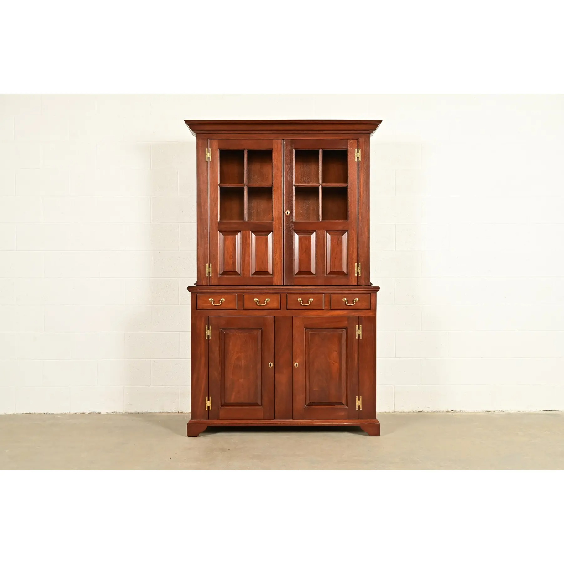 Kittinger Georgian Carved Mahogany Breakfront Bookcase Cabinet