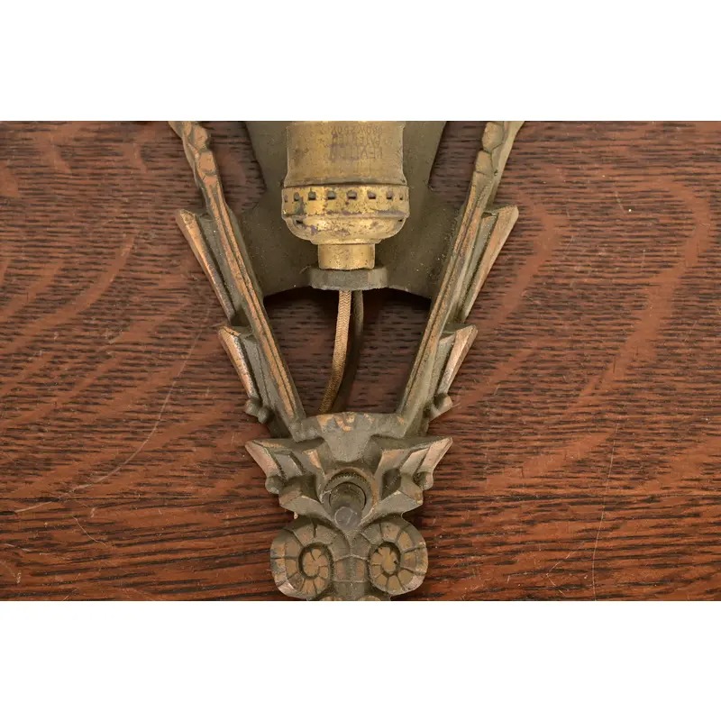 1930s Mid-West Art Deco Bronze Soleure Wall Sconces, Set of Four - Image 7