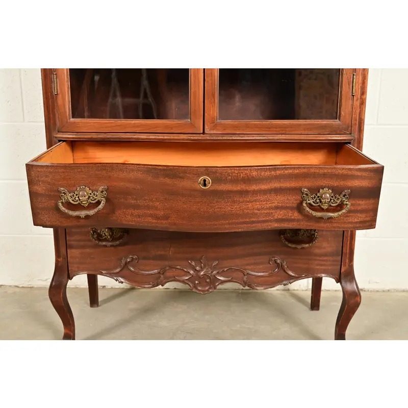 Antique Victorian Carved Mahogany Bookcase or Bar Cabinet, Circa 1890s - Image 7
