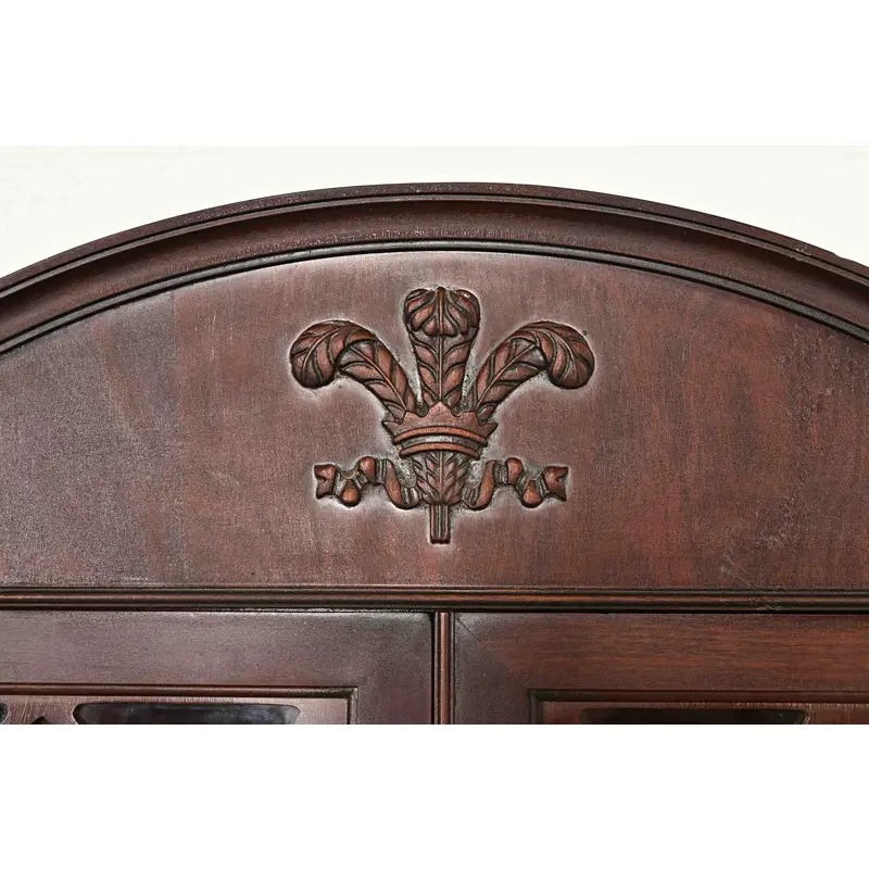 English Regency Antique Carved Mahogany Breakfront Bookcase Cabinet, Circa 1890s - Image 7