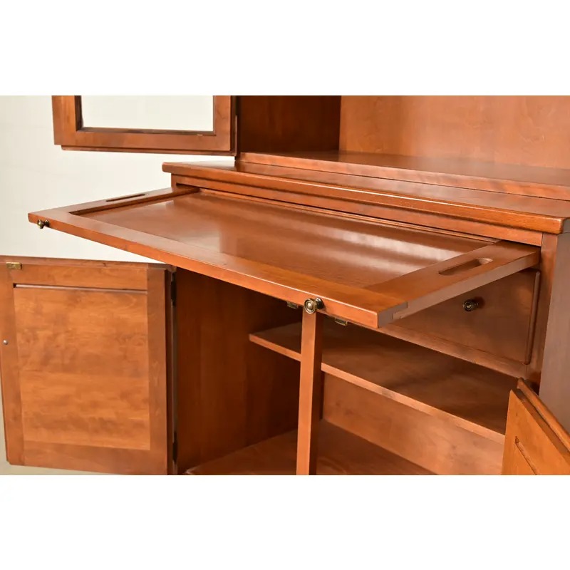 Ethan Allen American Colonial Solid Maple Breakfront Bookcase Cabinet, Circa 1960s - Image 7