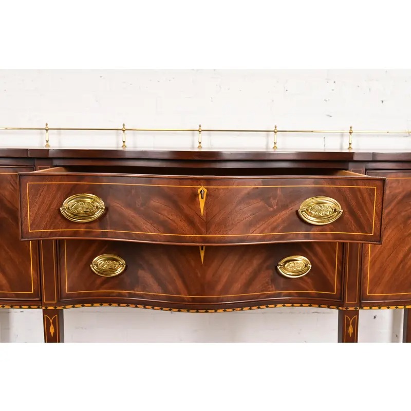 Henkel Harris Federal Inlaid Flame Mahogany Serpentine Front Sideboard Credenza With Brass Gallery - Image 7