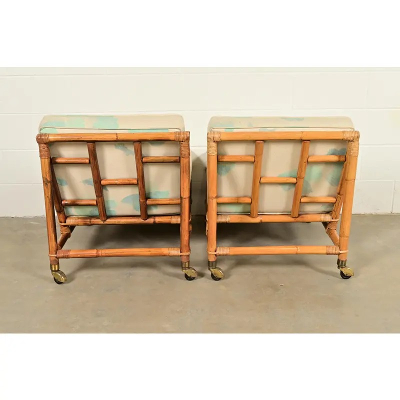 John Wisner for Ficks Reed Mid-Century Hollywood Regency Bamboo Rattan Lounge Chairs, Pair - Image 7