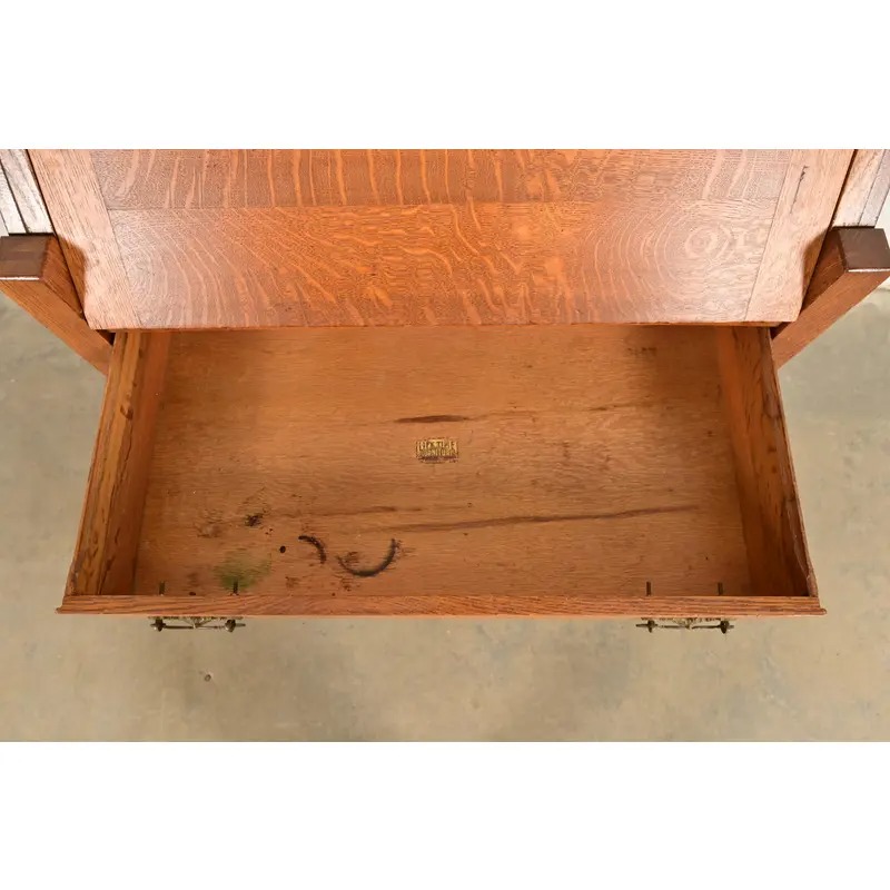 Lifetime Furniture Antique Mission Oak Arts & Crafts Drop Front Secretary Desk, Circa 1910 - Image 7