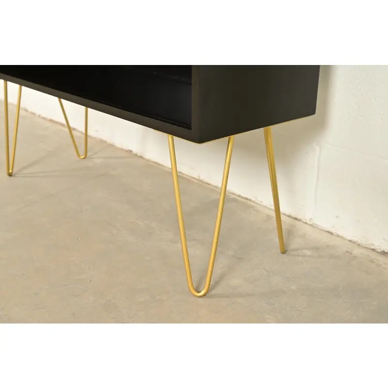 Paul McCobb Planner Group Black Lacquered Bookcase on Hairpin Legs, Newly Refinished - Image 7