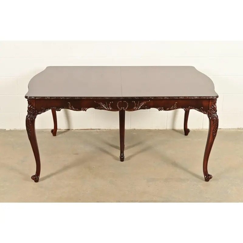 Romweber French Provincial Louis XV Mahogany Extension Dining Table, Newly Refinished - Image 7