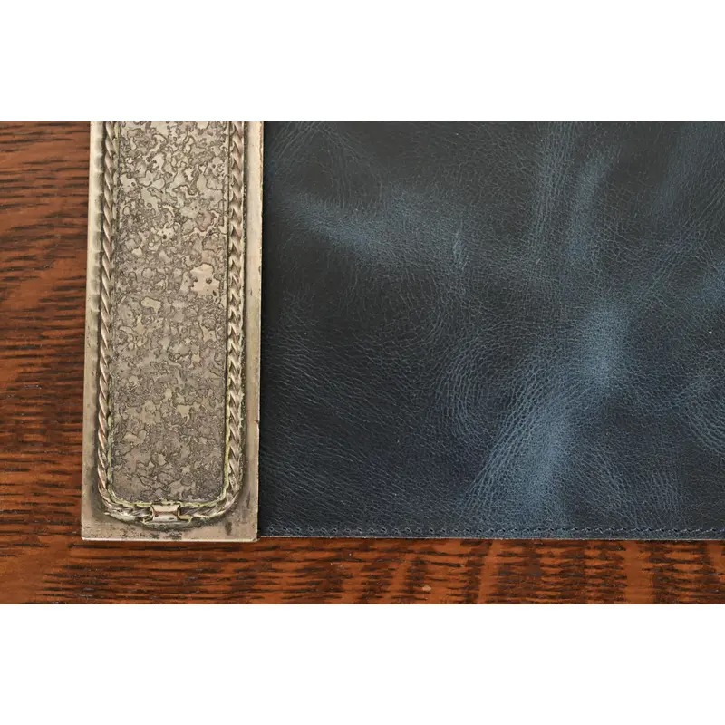 Roycroft Arts & Crafts Silver Finished Hammered Copper Blotter Ends With Leather Desk Blotter - Image 7