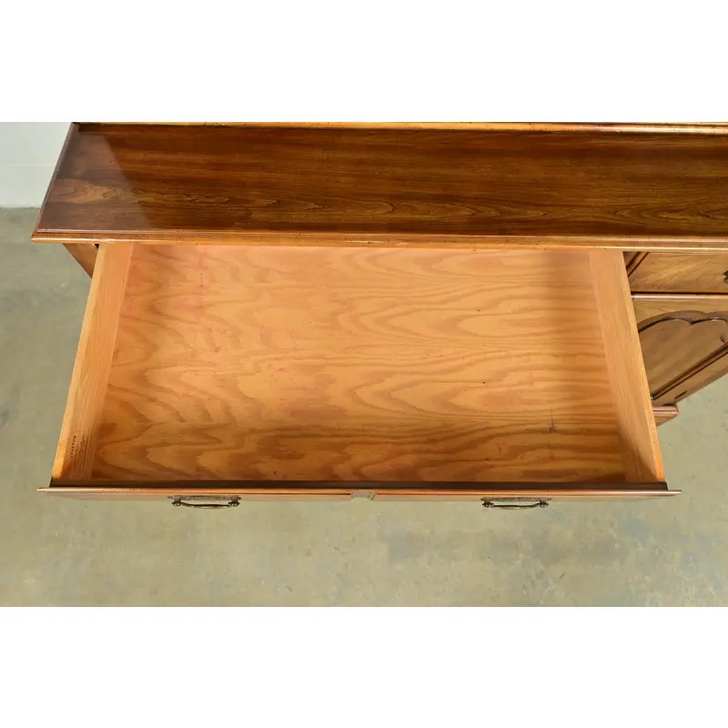 Statton Georgian Carved Cherry Wood Breakfront Bookcase or Dining Cabinet - Image 7
