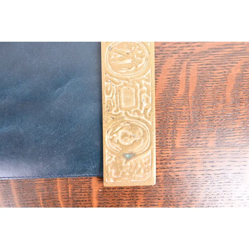 Tiffany Studios New York Zodiac Bronze Doré Blotter Ends With Leather Desk Blotter - Image 7