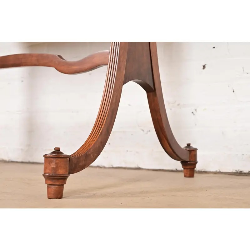 Baker Furniture English Regency Burled Walnut Writing Desk or Console Table, Newly Refinished - Image 8