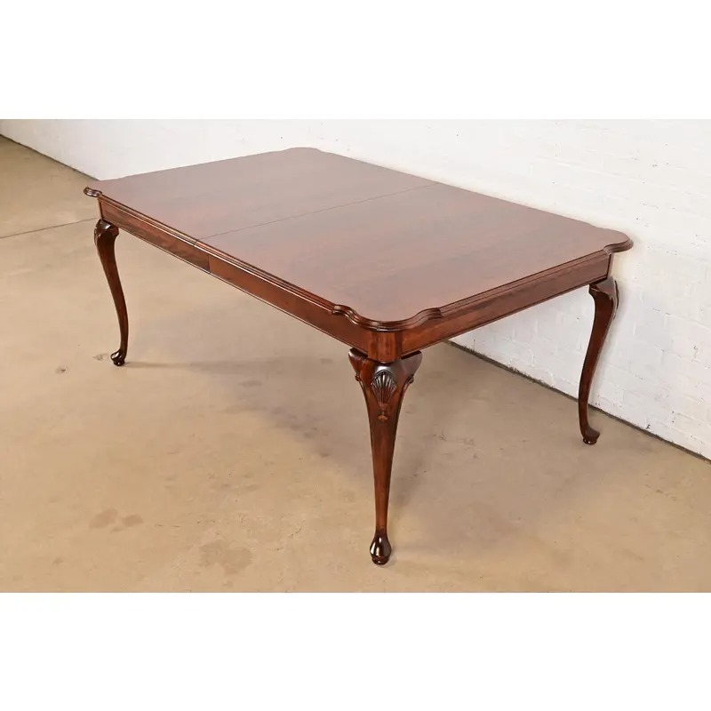 Ethan Allen Queen Anne Solid Cherry Wood Extension Dining Table, Newly Refinished - Image 8