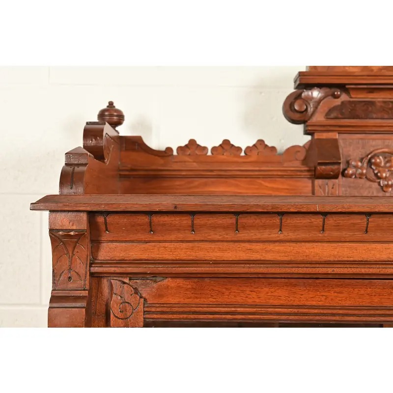 Herter Brothers Style Antique Eastlake Victorian Carved Burled Walnut Bookcase, Circa 1880s - Image 8